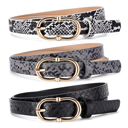Simple And Versatile Snake Print Leather Belt For Women