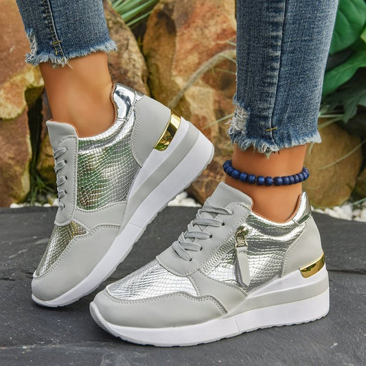 Wedge Soled Height Increasing Casual Sneakers For Women