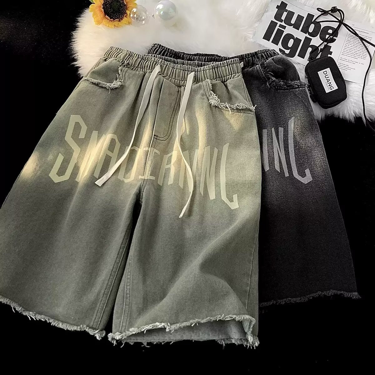 Retro Hip Hop Elastic Waist Shorts