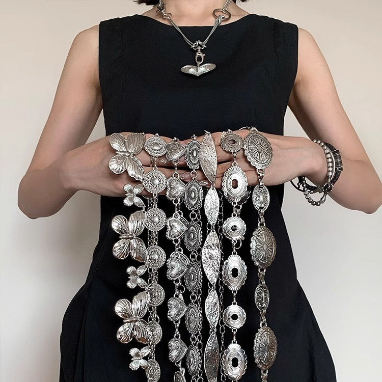 Silver Metal Butterfly Waist Chain For Women Vintage Belt