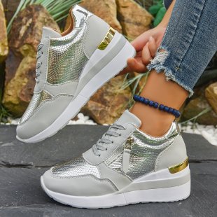 Wedge Soled Height Increasing Casual Sneakers For Women