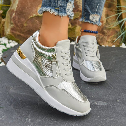 Wedge Soled Height Increasing Casual Sneakers For Women