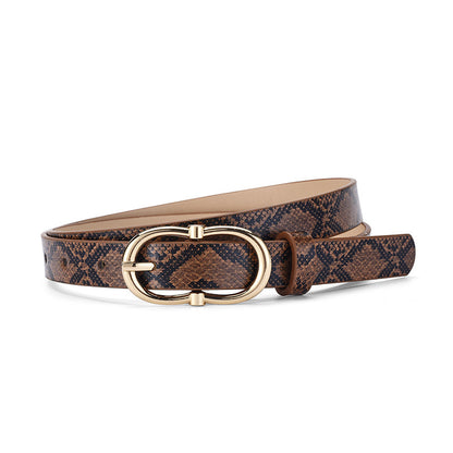 Simple And Versatile Snake Print Leather Belt For Women