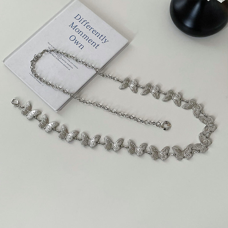 Silver Metal Butterfly Waist Chain For Women Vintage Belt