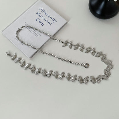 Silver Metal Butterfly Waist Chain For Women Vintage Belt