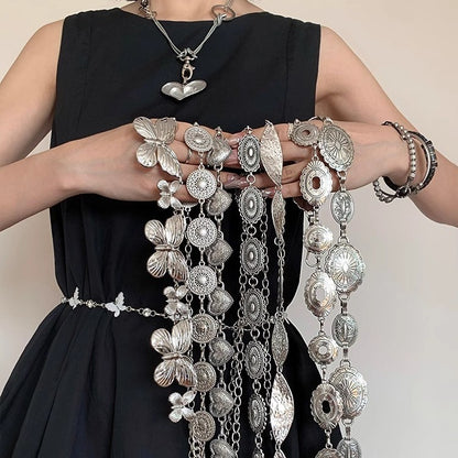 Silver Metal Butterfly Waist Chain For Women Vintage Belt