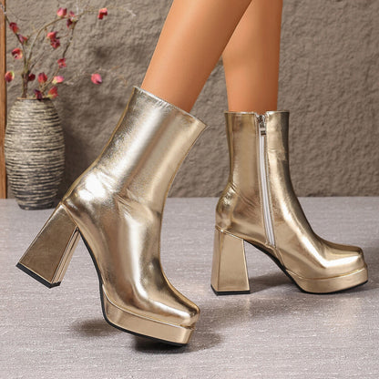 New Fallwinter Chunky Heel Height Enhancing Slimming Womens Ankle Boots With A Square Toe