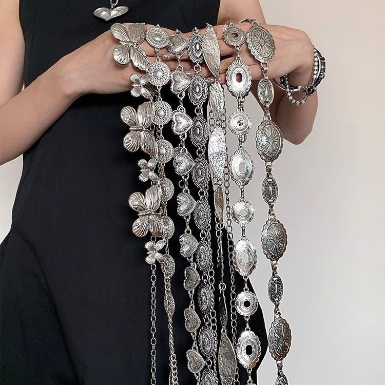 Silver Metal Butterfly Waist Chain For Women Vintage Belt