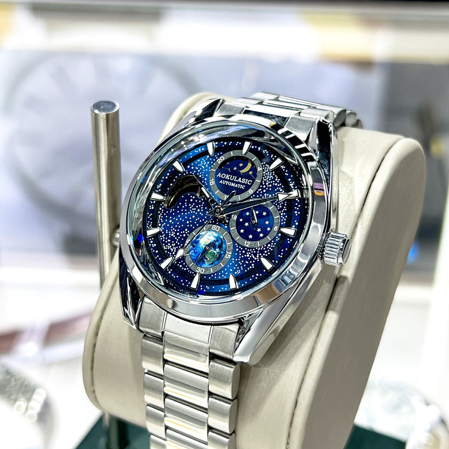 luminous mechanical watch strap detail