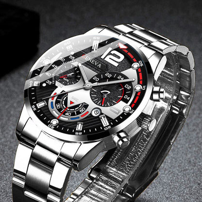 Men's Bracelet Cross Necklace And Watch Set