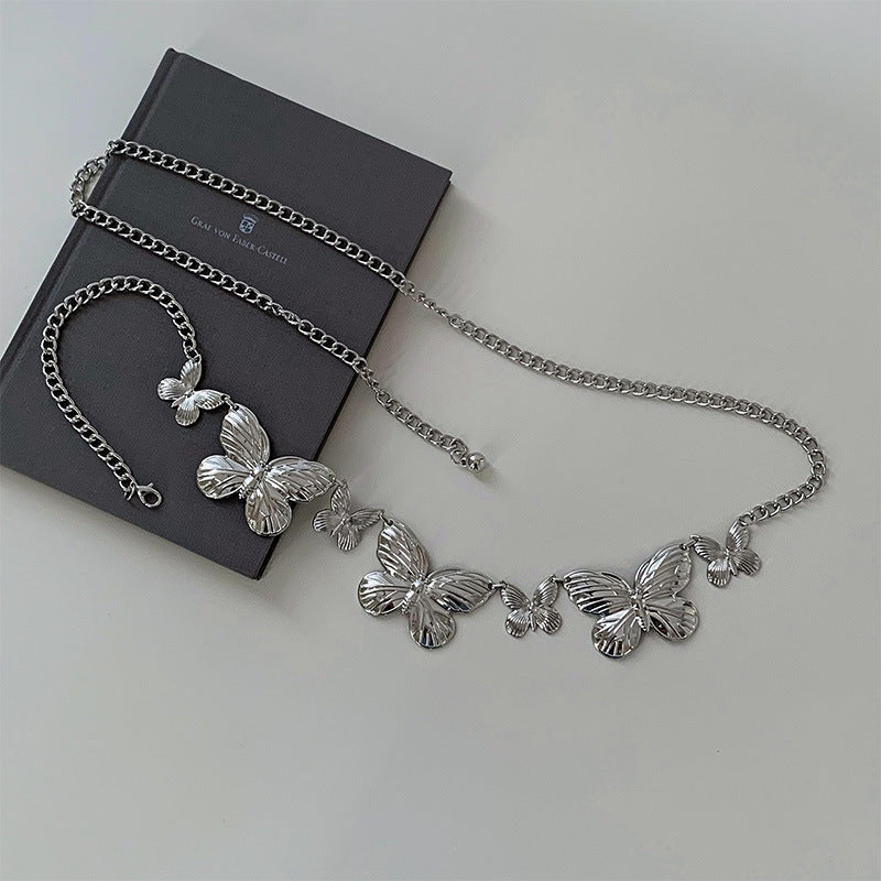Silver Metal Butterfly Waist Chain For Women Vintage Belt