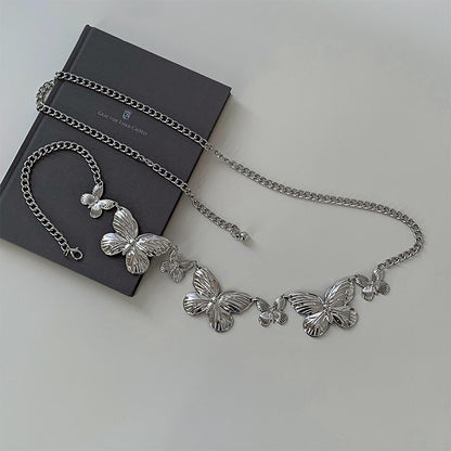Silver Metal Butterfly Waist Chain For Women Vintage Belt