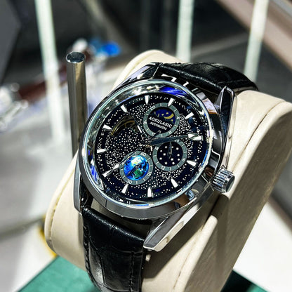 luminous mechanical watch case back detail