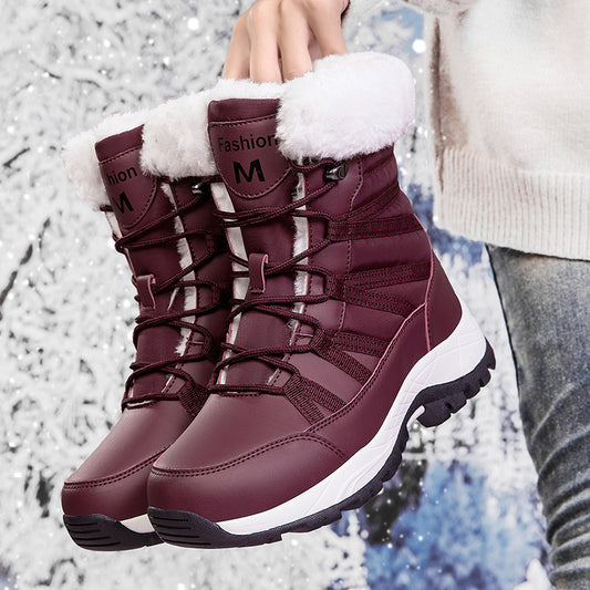 Womens Warm Mid-Calf Fleece-Lined Thick Cotton Shoes