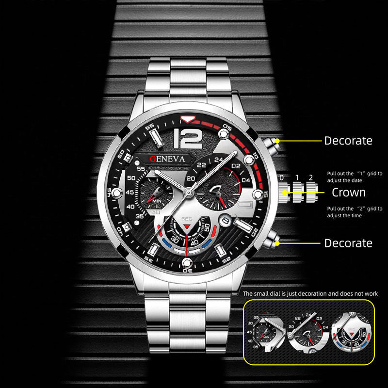 Men's Bracelet Cross Necklace And Watch Set
