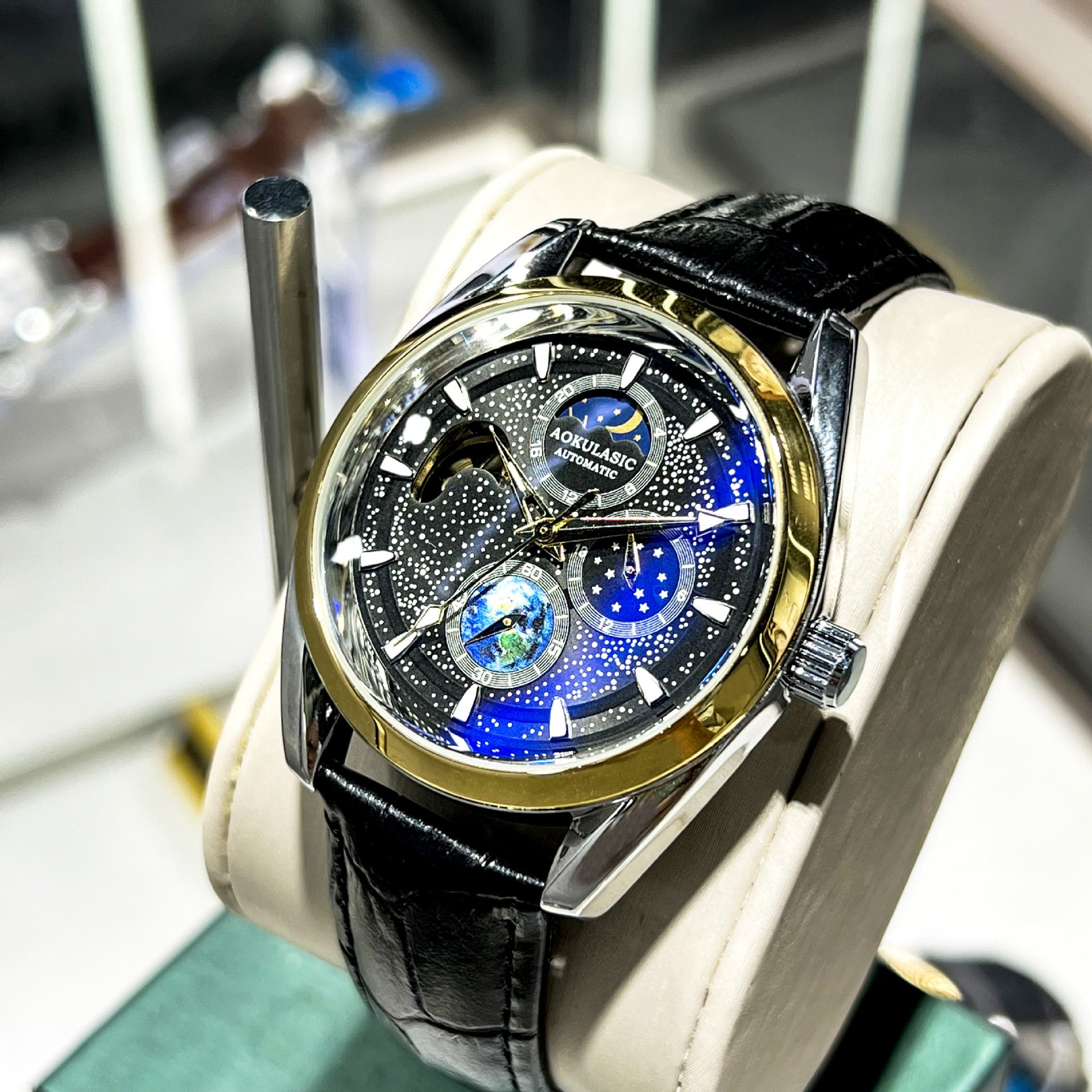 luminous mechanical watch sub-dial close up