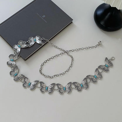 Silver Metal Butterfly Waist Chain For Women Vintage Belt