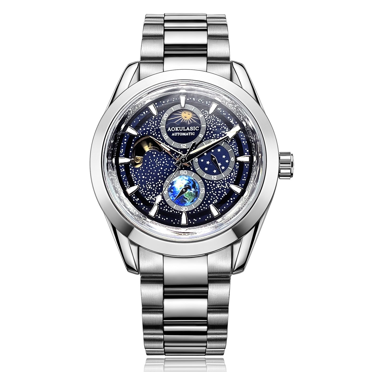 luminous mechanical watch on wrist