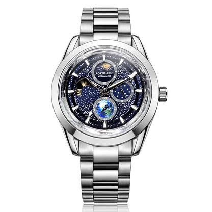 luminous mechanical watch on wrist