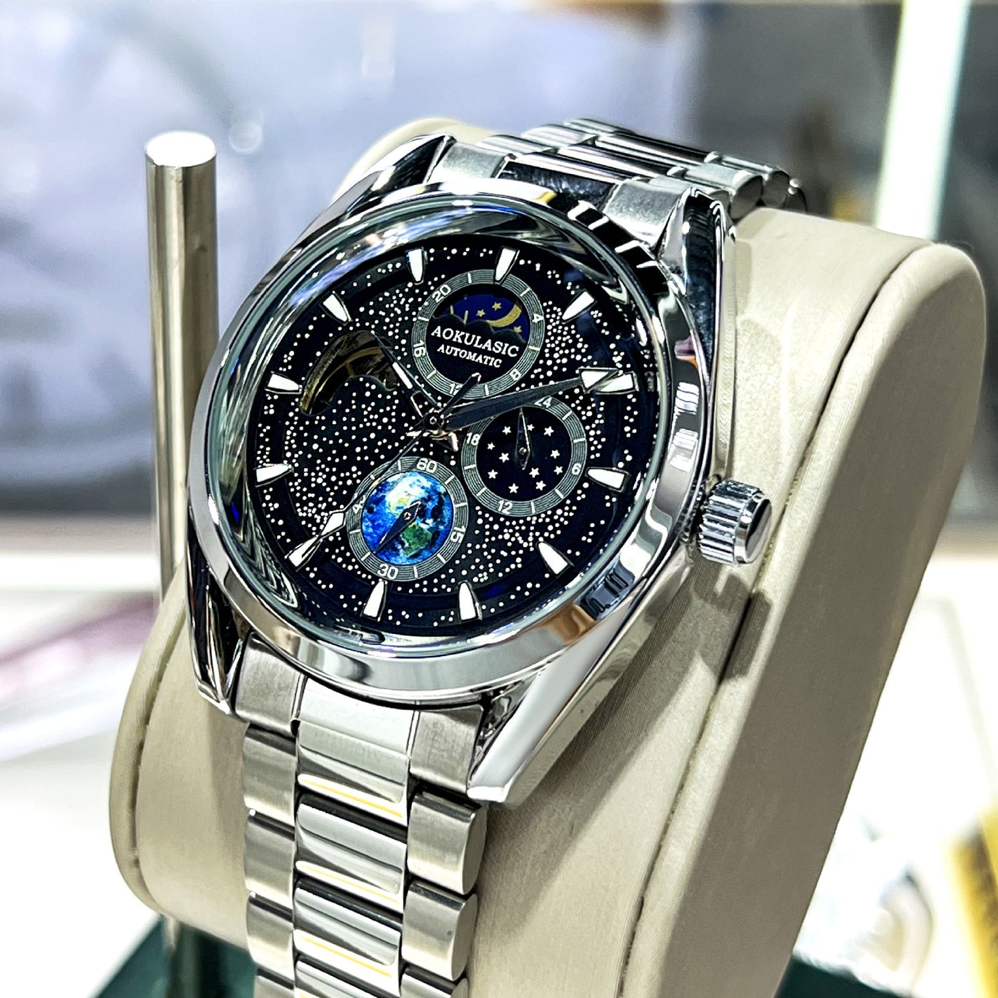 luminous mechanical watch side profile