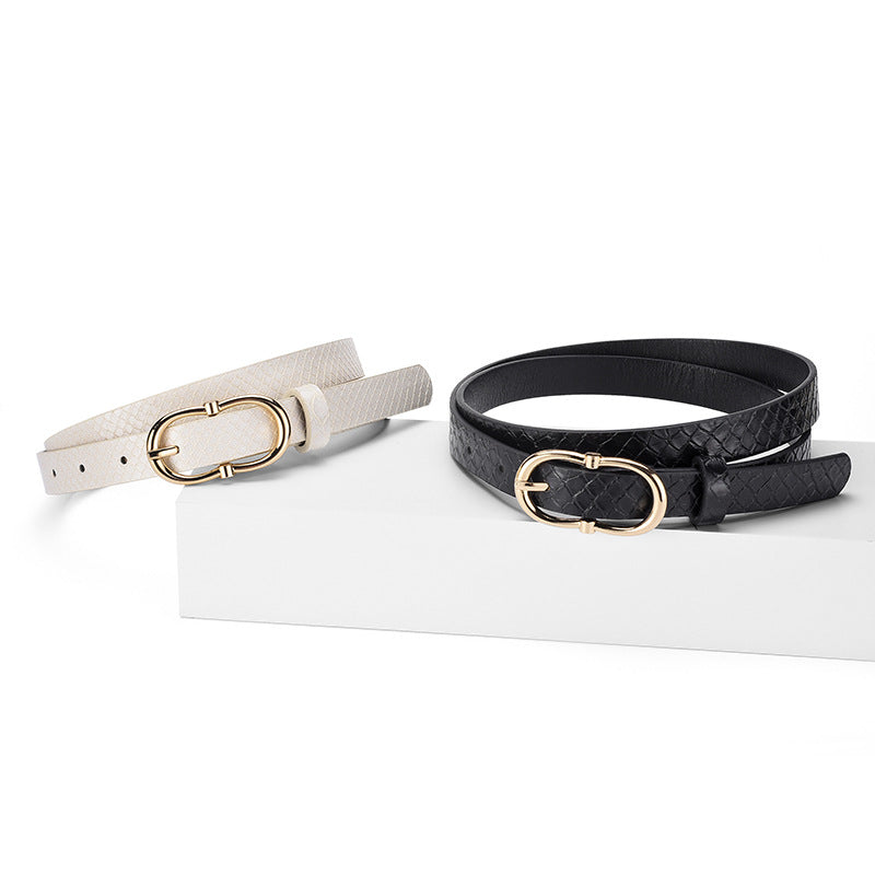 Simple And Versatile Snake Print Leather Belt For Women