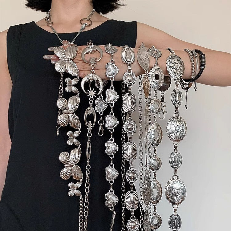 Silver Metal Butterfly Waist Chain For Women Vintage Belt